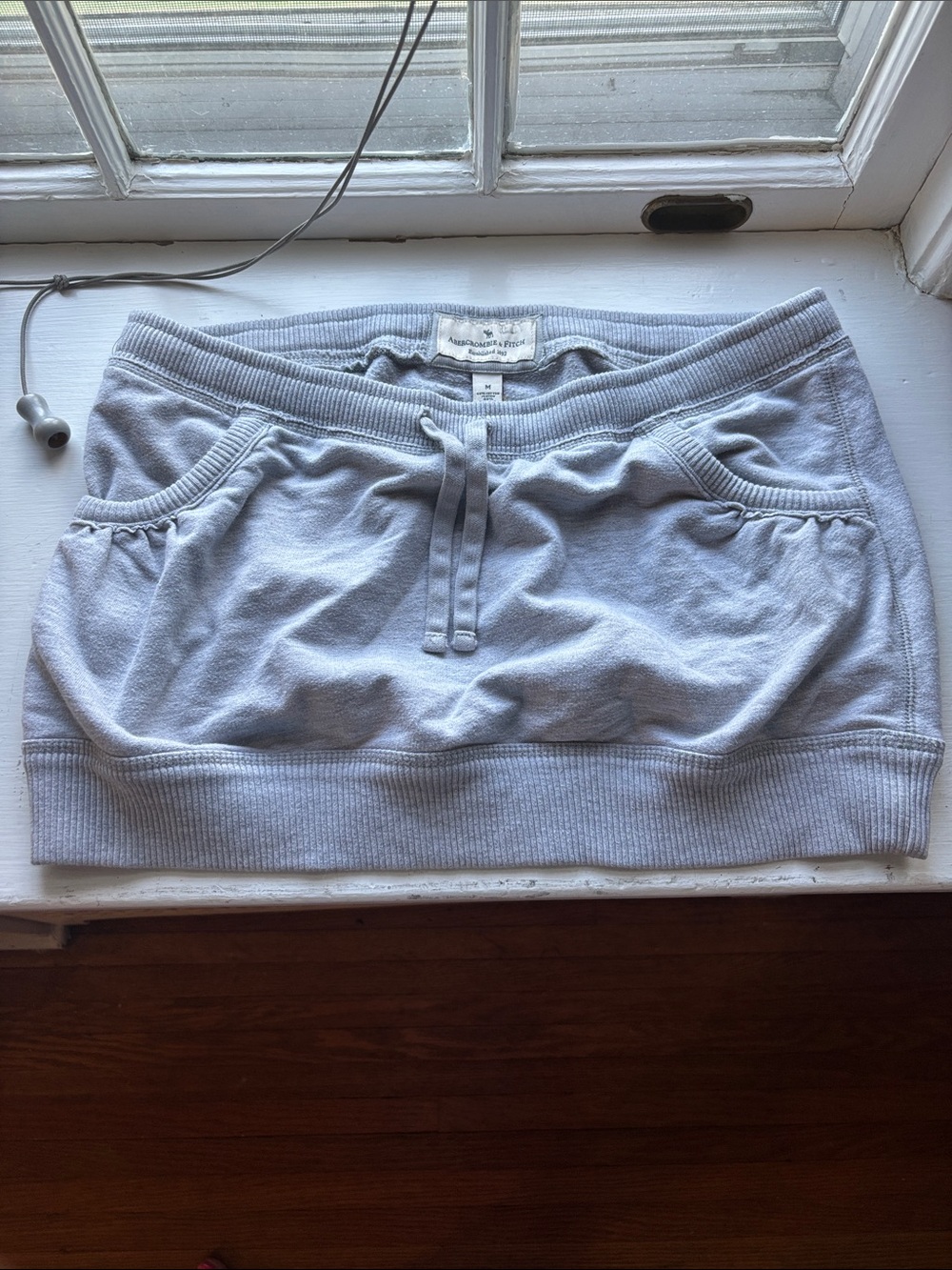 Abercrombie & Fitch Light Gray Sweatshirt Mini Skirt with Drawstring